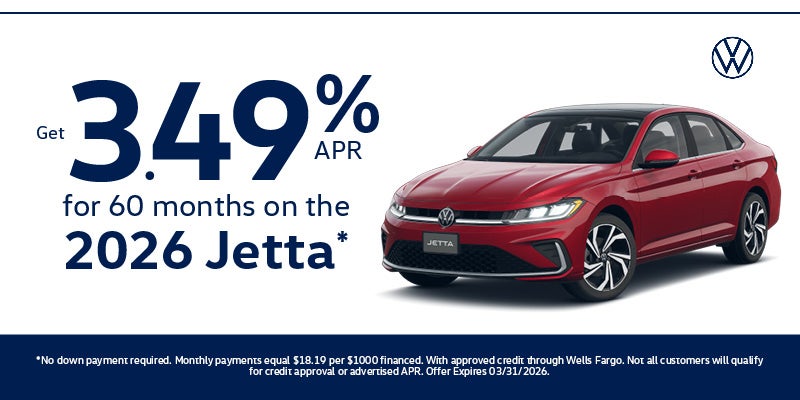 Get 3.49% APR for 60 months on the 2026 Jetta*