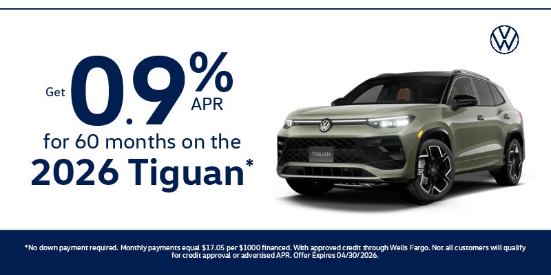 Get 0.9% APR for 60 months on the 2026 Tiguan*