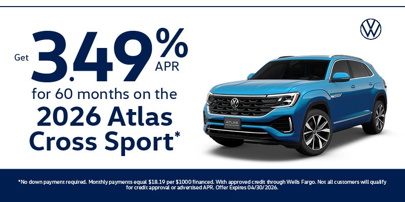 Get 3.49% APR for 60 months on the 2026 Atlas Cross Sport*