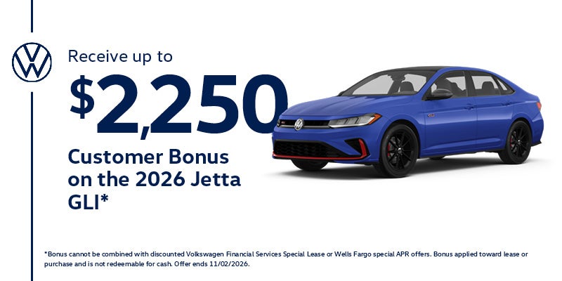 Receive up to $2,250 Customer Bonus on the 2026 Jetta GLI*