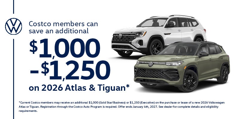 Costco members can save an additional $1000-$1250 on 2026 Atlas & Tiguan!*